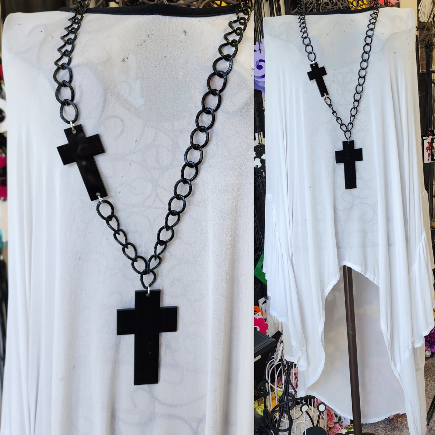 Chained Statement Necklace Cross ChCR