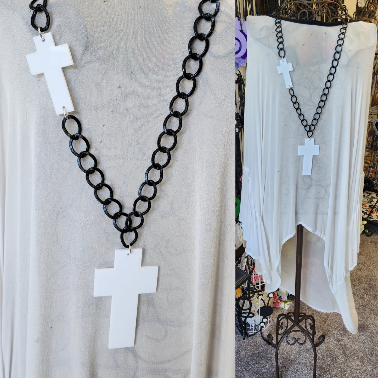 Chained Statement Necklace Cross ChCR