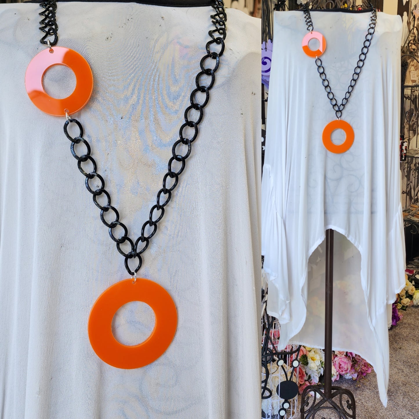 Chained Statement Necklace Circles  ChC