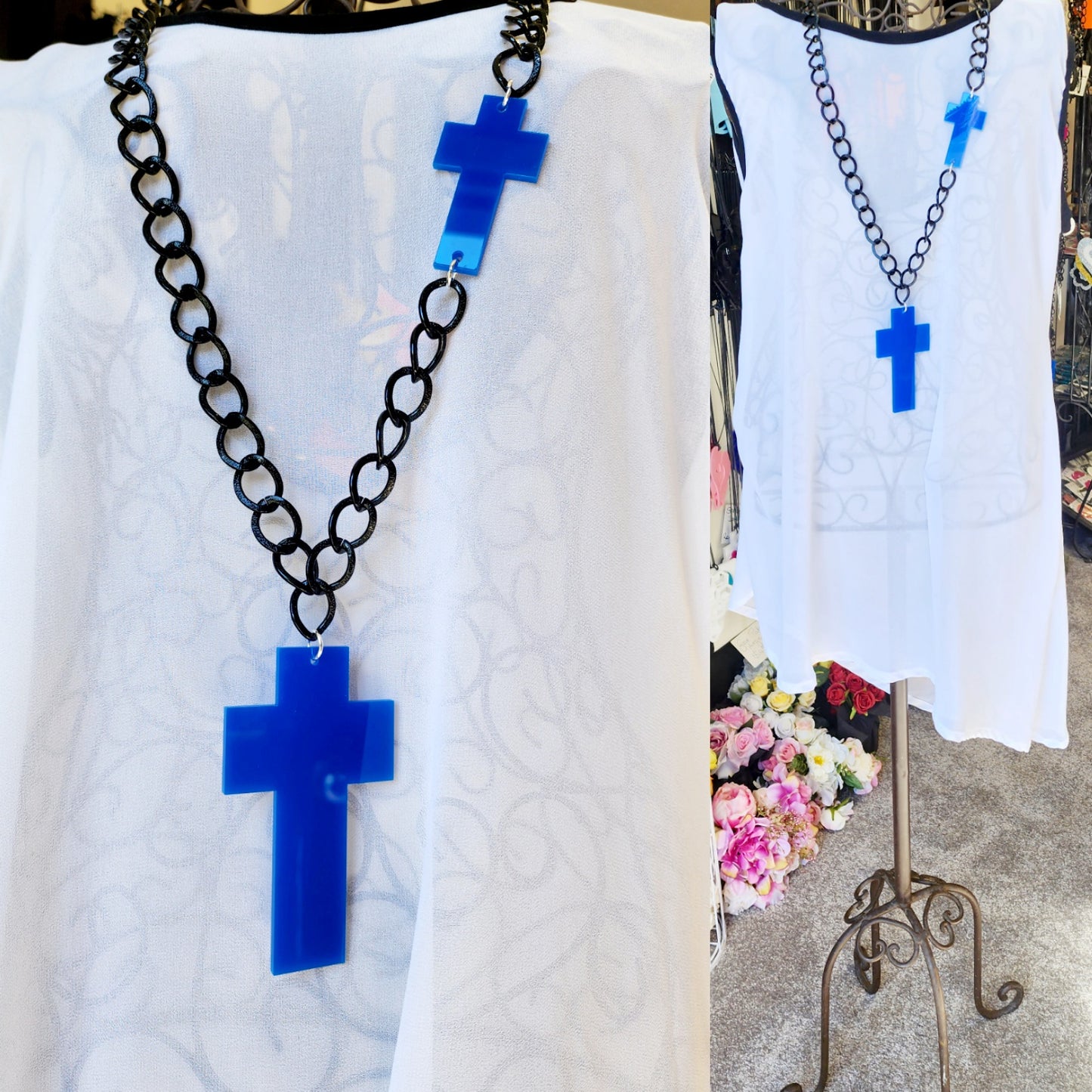 Chained Statement Necklace Cross ChCR