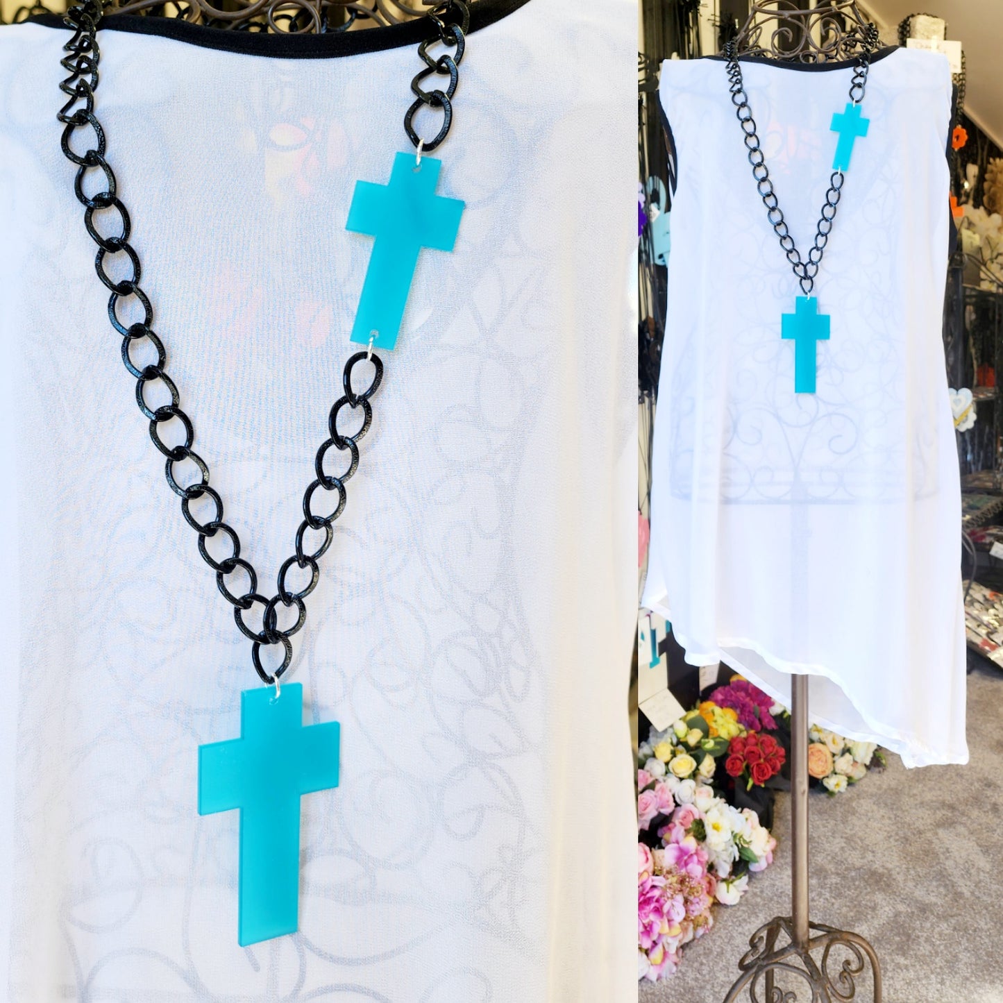 Chained Statement Necklace Cross ChCR