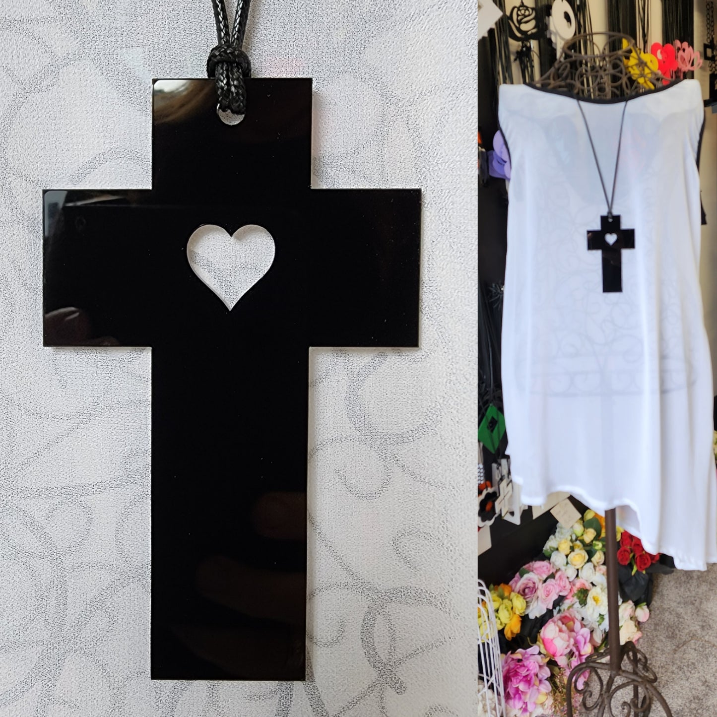 Cross Statement Necklace with Little Heart Cutout