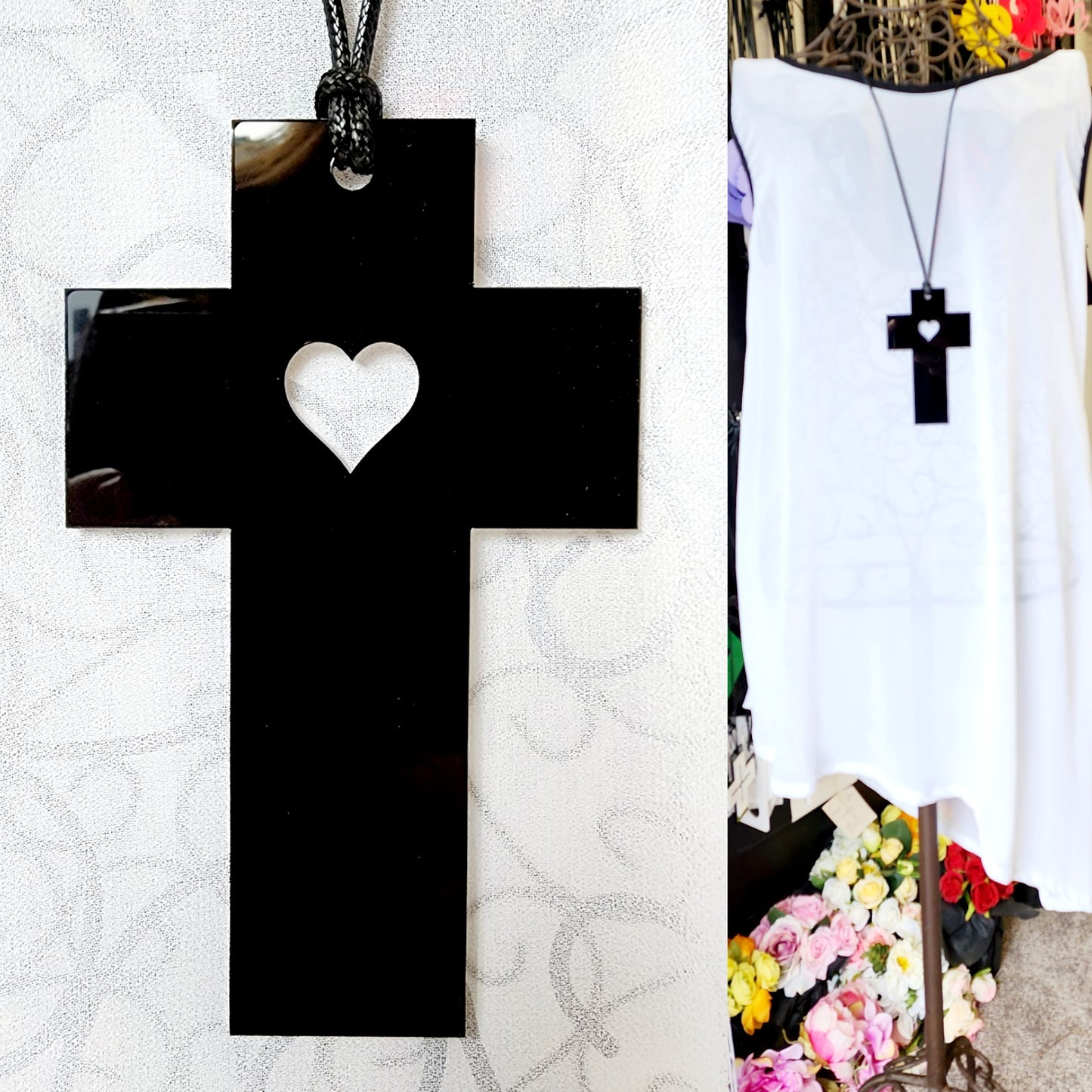 Cross Statement Necklace with Little Heart Cutout