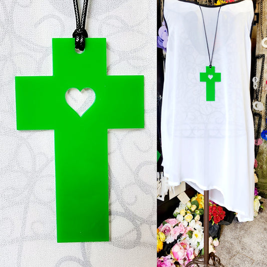 Cross Statement Necklace with Little Heart Cutout