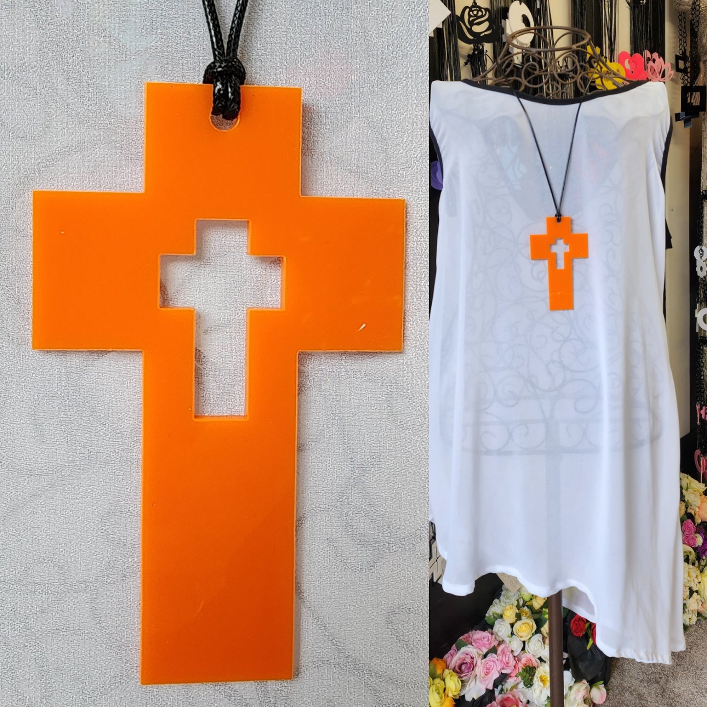 Cross with Cross Cutout Statement Necklace SNCCco