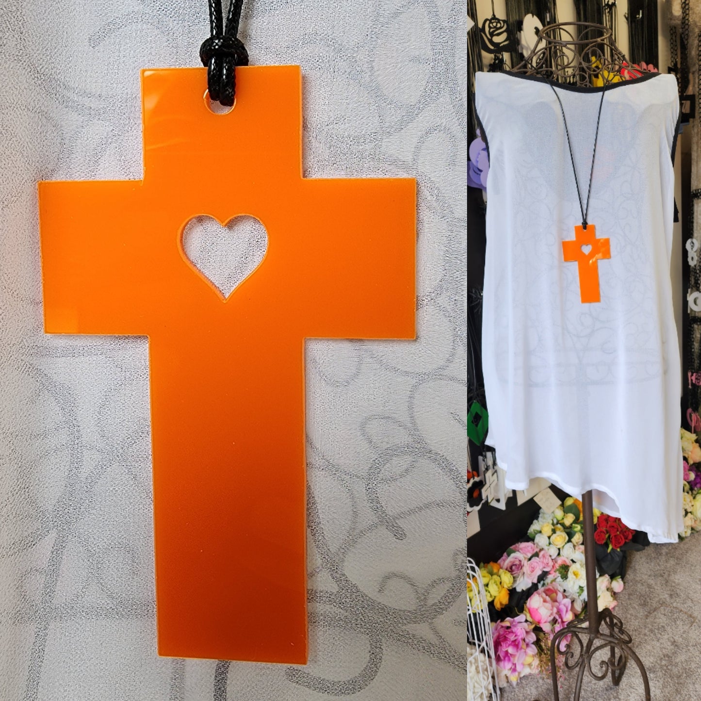 Cross Statement Necklace with Little Heart Cutout