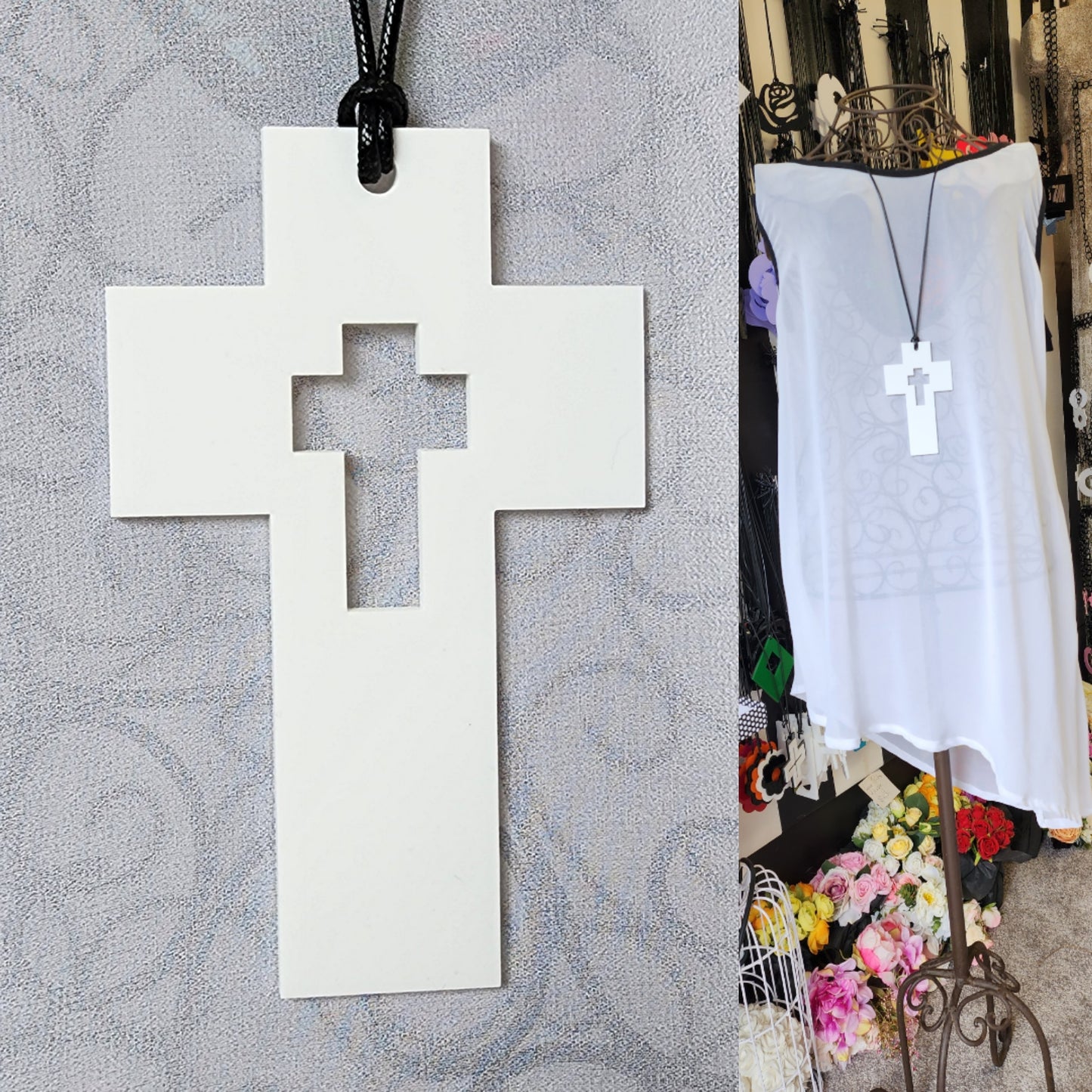 Cross with Cross Cutout Statement Necklace SNCCco