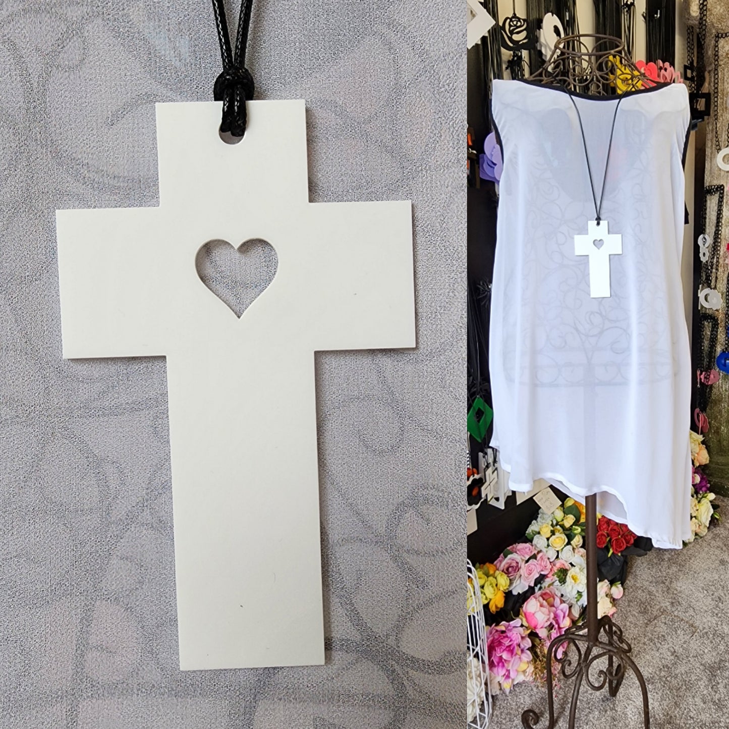 Cross Statement Necklace with Little Heart Cutout