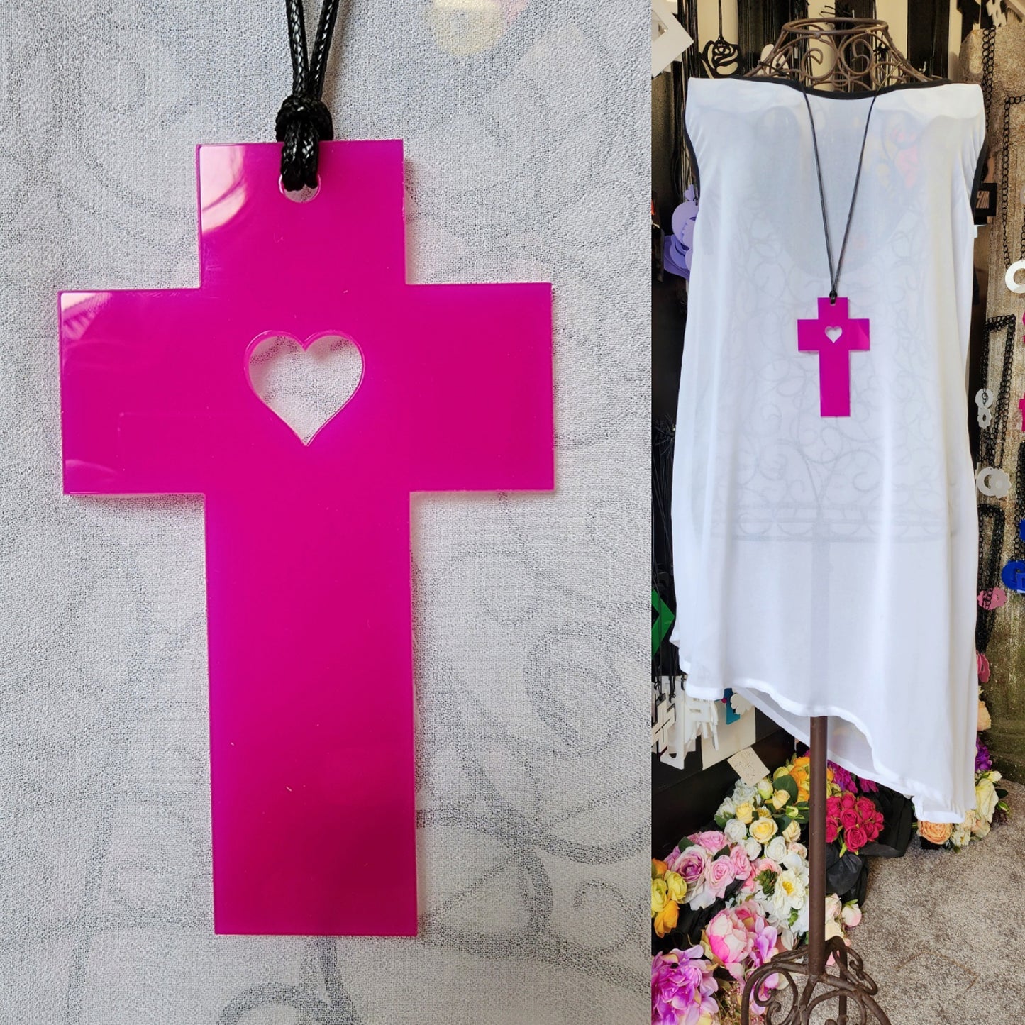 Cross Statement Necklace with Little Heart Cutout