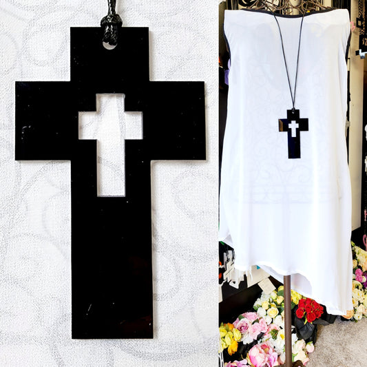 Cross with Cross Cutout Statement Necklace SNCCco