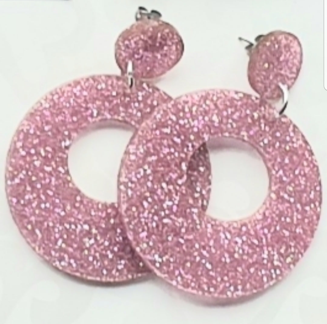 Glitter Circle cutout Earrings Stud Dangles