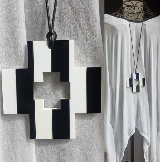 Striped Square Cross Reversible Statement Necklace