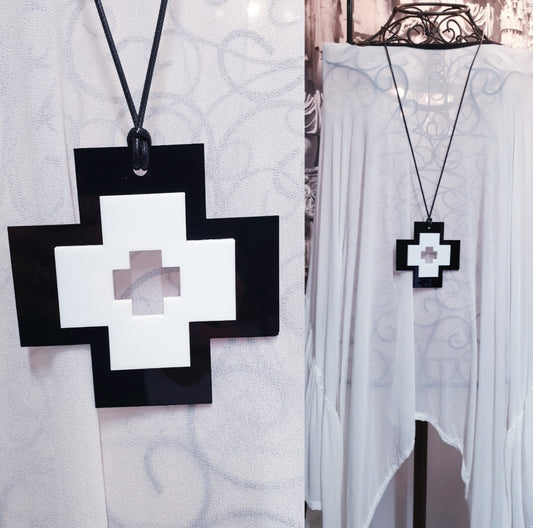 Square 3D Cutout Cross Statement Necklace