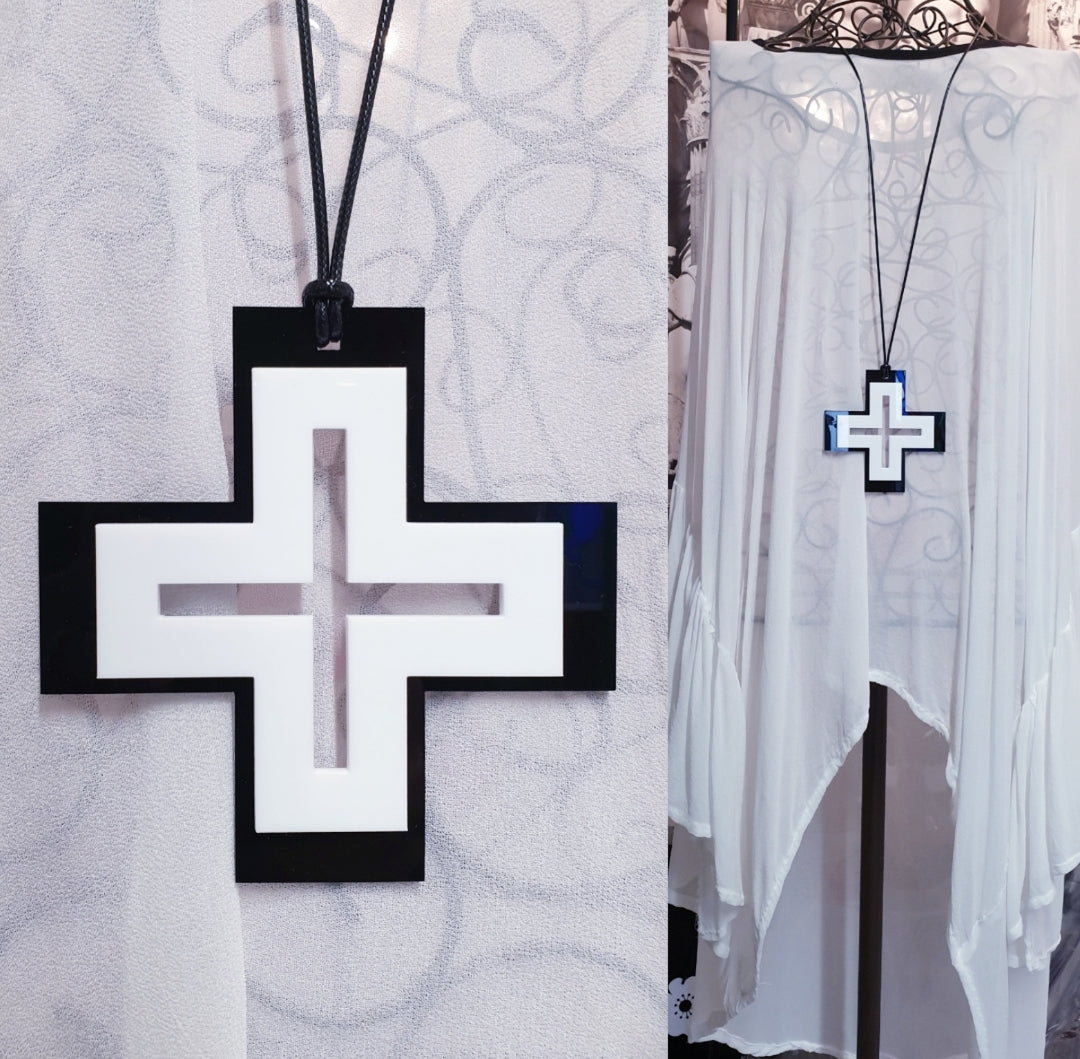 Hollow Square Cross 3D Statement Necklace