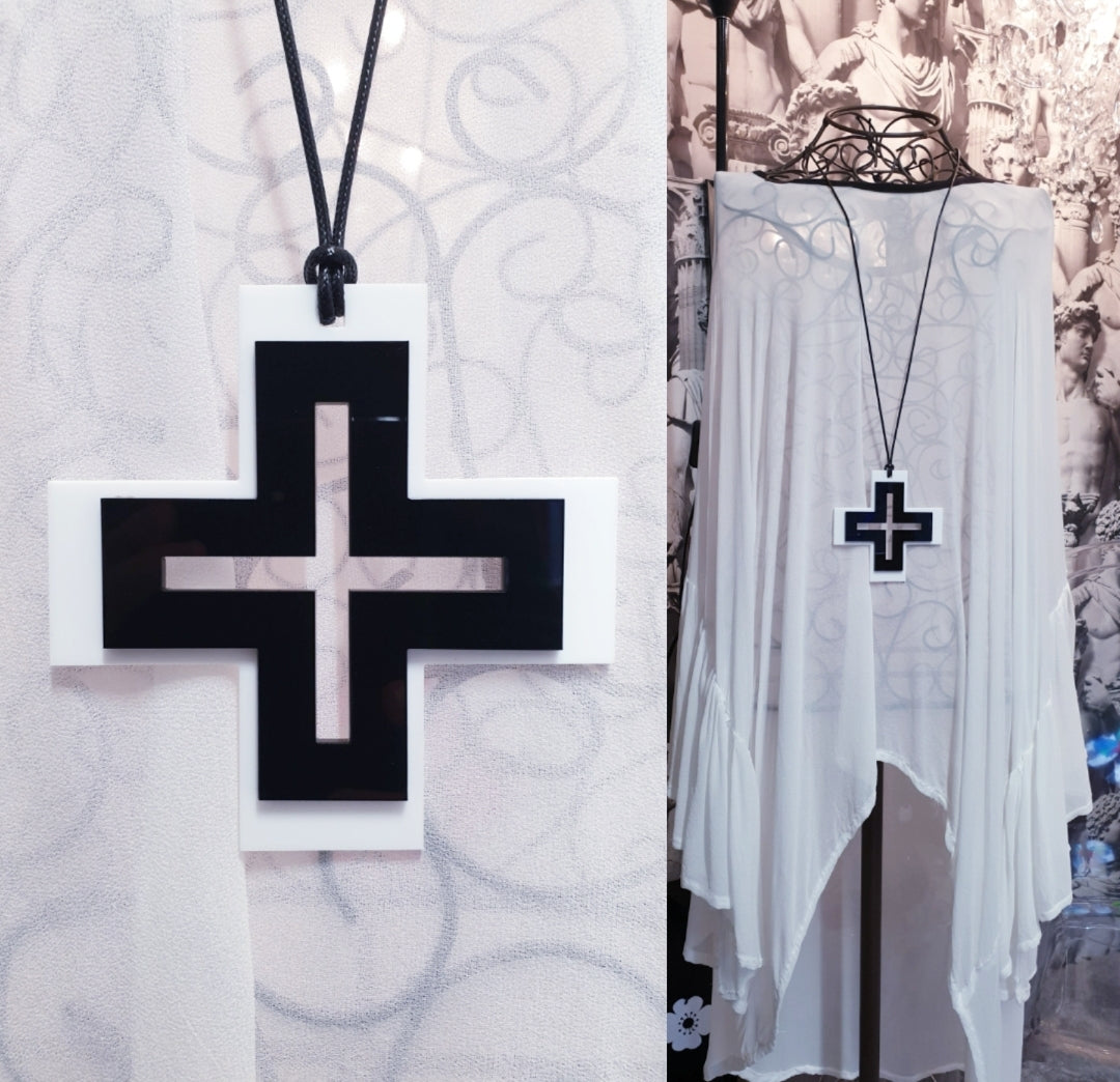 Hollow Square Cross 3D Statement Necklace